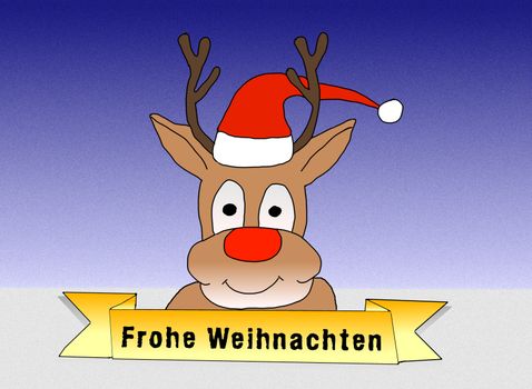 Illustration: Rudolph wishing Merry Christmas in german