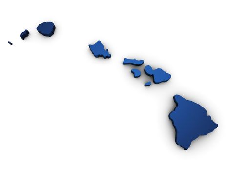 Shape 3d of Hawaii map colored in blue and isolated on white background.