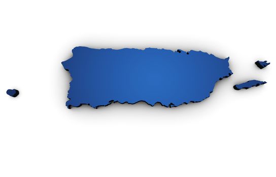 Shape 3d of Puerto Rico map colored in blue and isolated on white background.