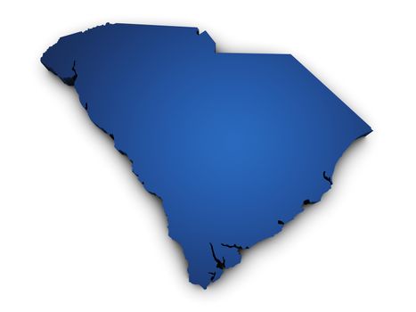 Shape 3d of South Carolina state map colored in blue and isolated on white background.