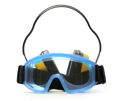 Blue goggles with earphones