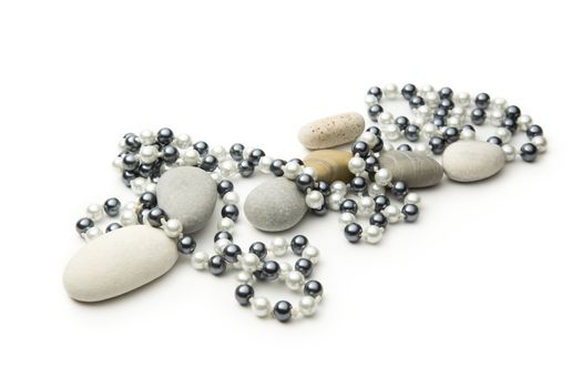 String of black and white pearls and stones