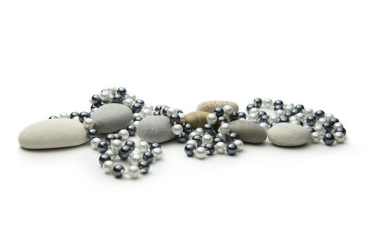 String of black and white pearls and stones