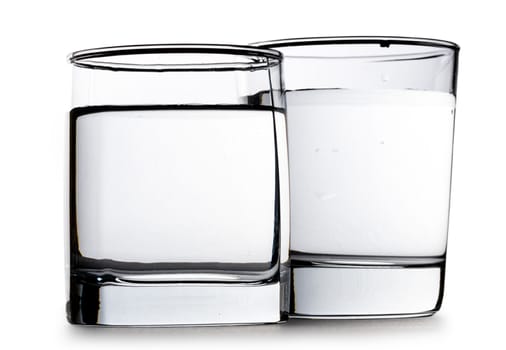 Two glasses of water on white background