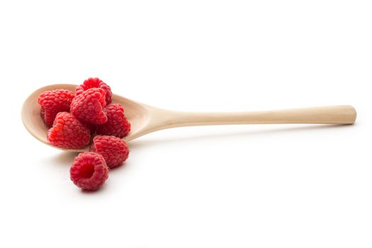 Fresh raspberry in wooden spoon 