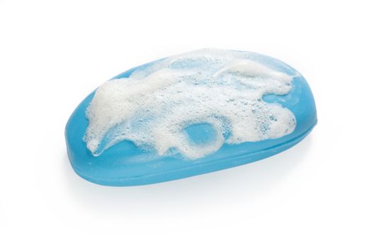Blue soap with white suds 