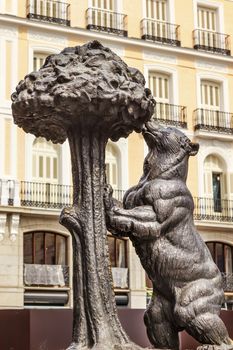 Bear and Mulberry Tree El Oso y El Madrono Statue Symbol of Madrid Puerta del Sol Gate of the Sun Most Famous Square in Madrid Spain Statue created in 1967 by sculptor Antonio Navarro Santa Fe