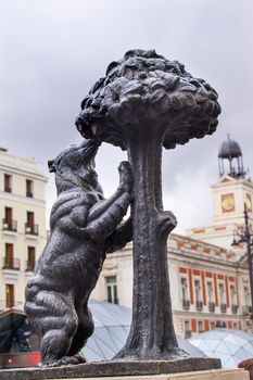 Bear and Mulberry Tree El Oso y El Madrono Statue Symbol of Madrid Puerta del Sol Gate of the Sun Most Famous Square in Madrid Spain Statue created in 1967 by sculptor Antonio Navarro Santa Fe