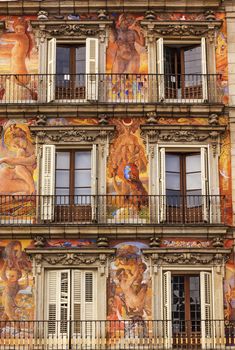 Plaza Mayor Walls Built in the 1617 Famous Square Cityscape Madrid Spain. 