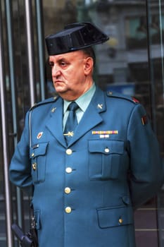 Spanish Gendarme Police Minstry of Justice Puerta del Sol Gateway of the Sun Plaza Square Madrid Spain