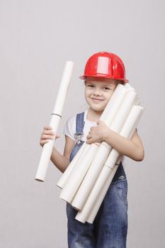 Girl Builder keeps a bunch of drawings and smiles