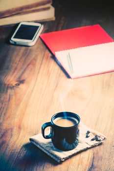 Coffee cup and coffee beans, vintage style