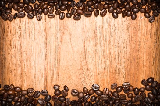 Coffee on teak wooden background, vintage