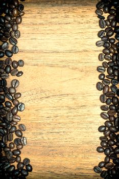 Coffee on teak wooden background, vintage