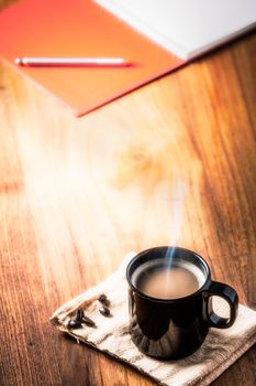 Coffee cup and coffee beans, vintage style