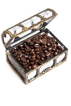 Coffee beans in coffer on white background