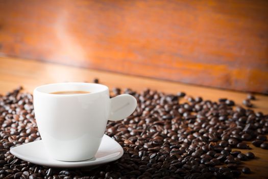 Coffee cup and coffee beans, vintage style