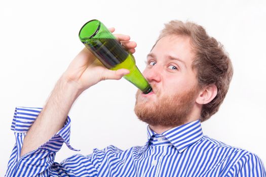 Student with a bottle of beer - studio shoot 