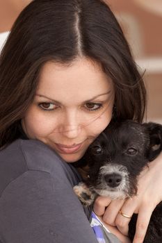 Woman with black dog - two best friends.