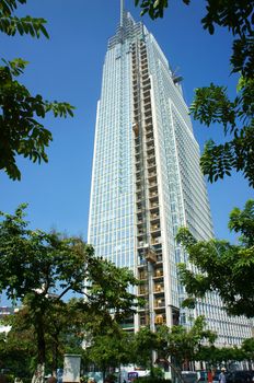 HO CHI MINH CITY, VIET NAM- OCT 10: Development of Asia city with construction highrise office building, project with modern architecture design, the building up into sky, Vietnam, Oct 10, 2014