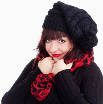 Portrait of Young Woman with Black Cap - Isolated on White