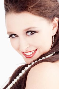 Portrait of Young Woman with Brown Hair - Isolated on White