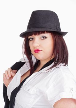 Young Woman with Hat and Tie - Isolated on White