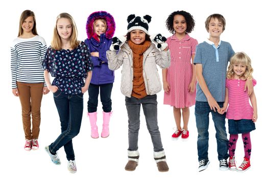 Group of kids standing together in trendy attire
