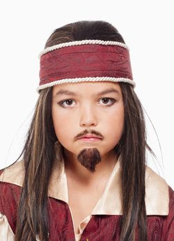 Portrait of a Little Boy in Wig in Pirate Costume