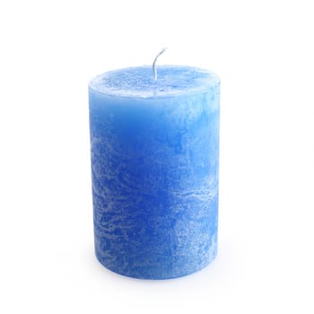 One new blue candle isolated on white background.