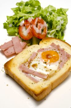 breakfast food menu egg in a hole with salad