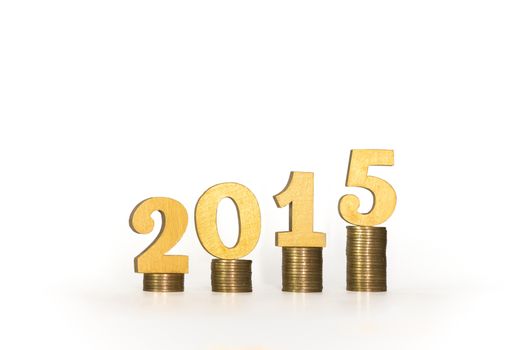 Year 2015 of Gold Coins with White Background