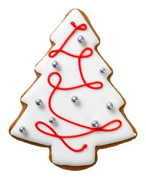 Gingerbread tree cookie for Christmas isolated on white background