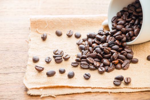 Coffee cup and coffee beans, vintage style