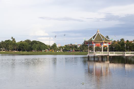 Chinese style pavilion. pool in the park. For relaxing with in park