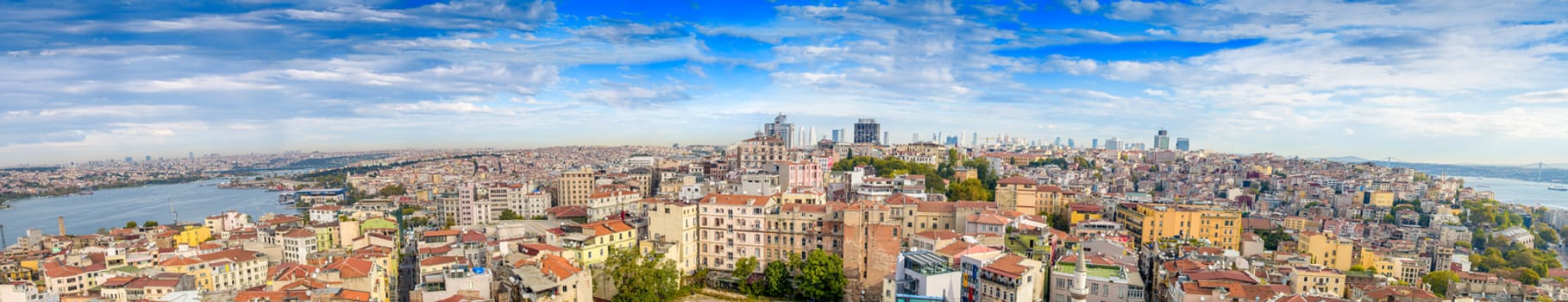 Giant panoramic view of Istanbul. Aerial city view on a beautiful sunny day.