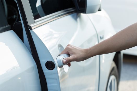 hand open door of auto car