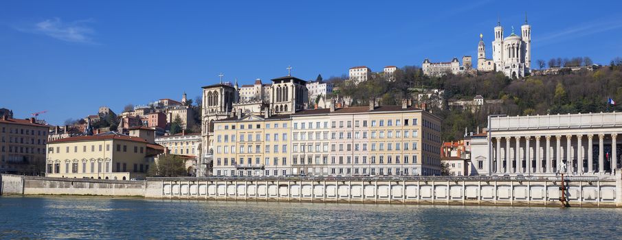 Panoramic view of Lyon with Saone river, France.