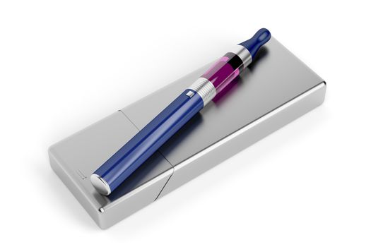 Electronic cigarette on metal box