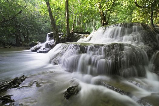 Huaymaekamin Waterfall, station seven in name Rom Kaow, at the deep rain forest jungle, Kanchanaburi, Thailand