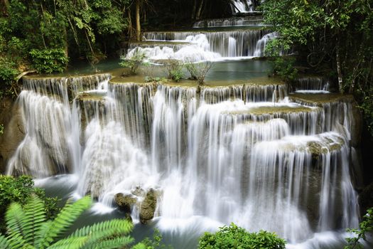 Huaymaekamin Waterfall, station four in name Chat Kaew, at the deep rain forest jungle, Kanchanaburi, Thailand