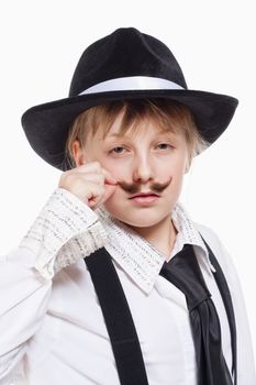 Portrait of a Little Girl with Hat Posing as a Gangster