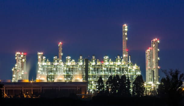 oil refinery on night