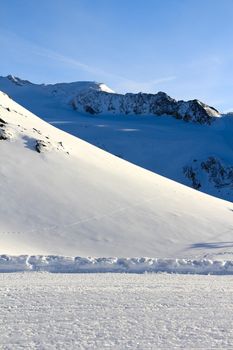 Slope on the skiing resort in Alps, close-up