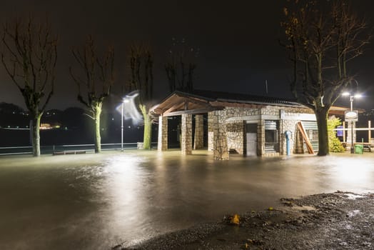 Lake Maggiore overflow in Angera, autumn season Varese - Lombardy