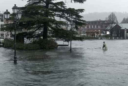 Lake Maggiore overflow in Laveno-Mombello, autumn season Varese - Lombardy