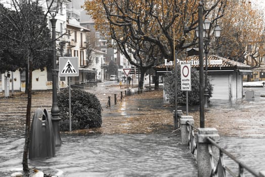 Maggiore Lake overflow in Laveno-Mombello, autumn season Varese - Lombardy