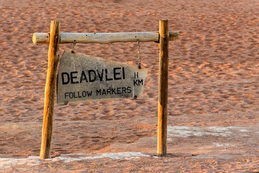 tourist signpost to Hidden Vlei in Namib desert , this is best place in Namibia