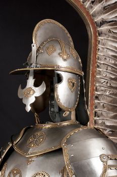 Armour of the medieval knight. Metal protection of the soldier against the weapon of the opponent