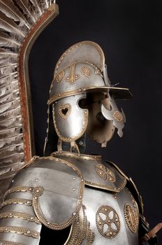 Armour of the medieval knight. Metal protection of the soldier against the weapon of the opponent